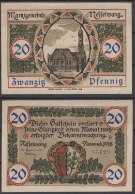 Нессельванг 20 пфеннигов 1918 DeNG 2 N9.4b бумага UNC (пресс) 8612-51-2-2
