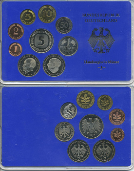 ФРГ НАБОР ИЗ 9 МОНЕТ 1975 J ОФИЦИАЛЬНЫЙ НАБОР В ПЛАСТИКЕ PROOF 00-00