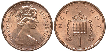 Великобритания 1 пенни 1973 Елизавета II (1952-2022) KM 915, Spink 4237 (B1) бронза 4596-439
