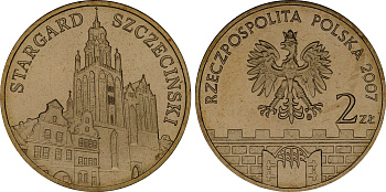 Польша 2 злотых 2007 MW, серия польские города, Старгард-Щециньски (Stargard Szczecinski) KM 613 нордик UNC 4676-457