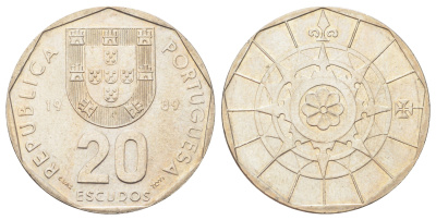 Португалия 20 эскудо 1989 KM 634 медно-никель UNC 3336-733
