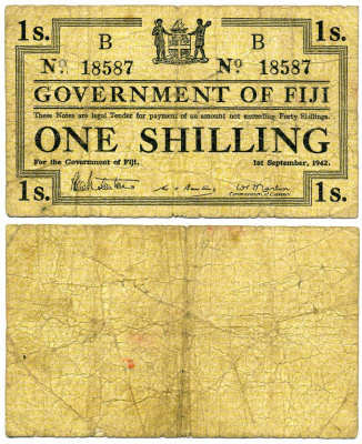 Фиджи 1 шиллинг 1942 1 сентября 1942, буква В Pick 49b бумага 451-450-2
