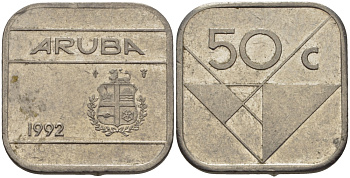 Аруба 50 центов 1992 Беатрикс (1980-2013) KM 4 сталь плакированная никелем 31-456