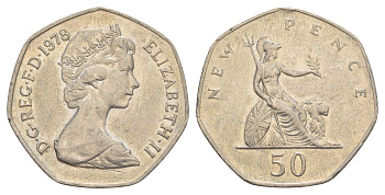 Великобритания 50 пенсов 1978 Елизавета II (1952-2022) KM 913, Spink 4223 медно-никель 4634-615