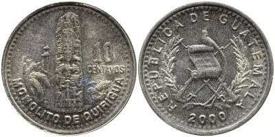 Гватемала 10 сентаво 2000 монолиты Киригуа KM 277.6 медно-никель 4390-115