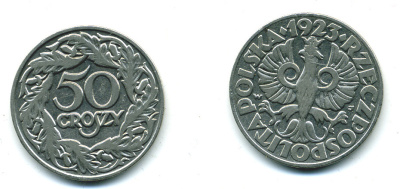 Польша 50 грошей 1923 Республика KM 13, Parchimowicz 106 никель 4383-223