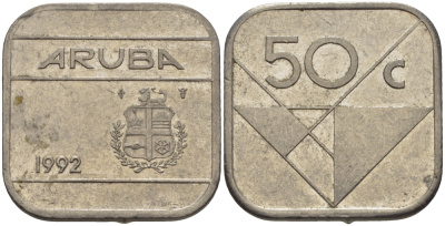 Аруба 50 центов 1992 Беатрикс (1980-2013) KM 4 сталь плакированная никелем 31-456