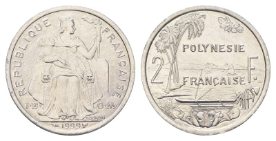 Французская Полинезия 2 франка 1999 KM 10 алюминий UNC 4666-517