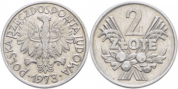 ПОЛЬША 2 ЗЛОТЫХ 1973 MW KM 46 алюминий 4526-1036
