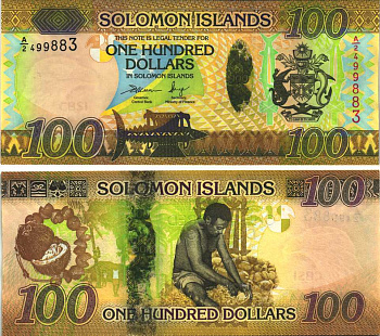Соломоновы острова 100 долларов 2015 голограмма, сбор урожая кокоса Pick 36 бумага UNC (пресс) 000-00-00