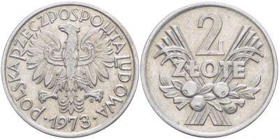 ПОЛЬША 2 ЗЛОТЫХ 1973 MW KM 46 алюминий 4526-1036