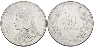 Турция 50 курушей 1976 Анатолийская невеста KM 899 нержавеющая сталь 4541-1256