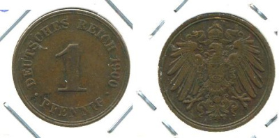 ГЕРМАНИЯ 1 ПФЕННИГ 1900 A KM 10, J. 10 медь 701-211