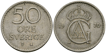 Швеция 50 эре 1970 Густав VI Адольф (1950-1973) KM 837 медно-никель 4138-847