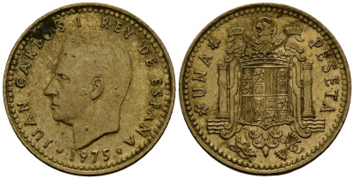 Испания 1 песета 1975 Хуан Карлос I (1975-2014) KM 806 алюминиевая бронза 4176-336