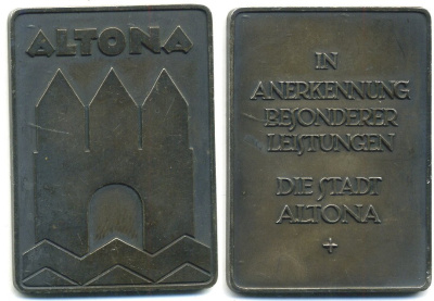 Германия плакетка XX век, Altona, 67*80 мм, 110,5 гр белый металл UNC 1079-4-32
