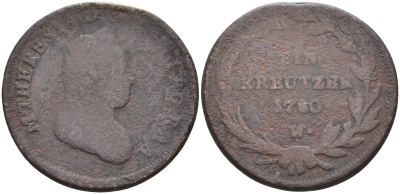 АВСТРИЯ 1 КРЕЙЦЕР 1780 W, МАРИЯ ТЕРЕЗА (1740-1780) KM 1995 медь 63-1016