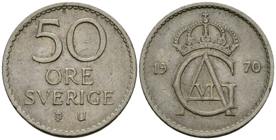 Швеция 50 эре 1970 Густав VI Адольф (1950-1973) KM 837 медно-никель 4138-847