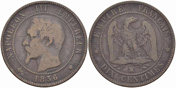 ФРАНЦИЯ 10 САНТИМОВ 1856 MA, НАПОЛЕОН III (1852-1870) KM 771.6, LE FRANC 133.37 бронза 38-1231