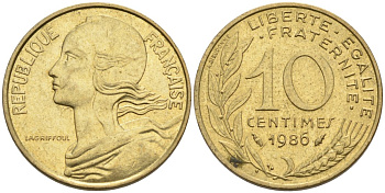 ФРАНЦИЯ 10 САНТИМОВ 1986 ТИП MARIANNE KM 929, LE FRANC 144.26 медь алюминий никель 4573-1033