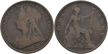 Великобритания 1 пенни 1897 Виктория (1837-1901) KM 790, Spink 3961 бронза 4144-723