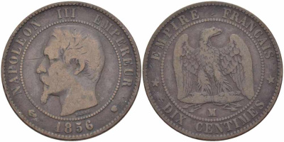 Франция 10 сантимов 1856 MA, Наполеон III (1852-1870) KM 771.6, Le Franc 133.37 бронза    4680-631