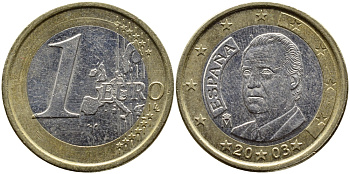 ИСПАНИЯ 1 ЕВРО 2003 ХУАН КАРЛОС I KM 1046 биметалл 4391-225