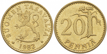 ФИНЛЯНДИЯ 20 ПЕННИ 1982 K KM 47 алюминиевая бронза 3718-526