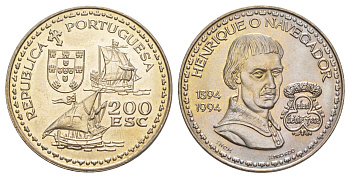 Португалия 200 эскудо 1994 600 лет со дня рождения Генриха Мореплавателя KM 670 медно-никель UNC 1101-4-44