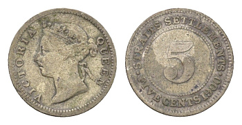Стрейтс-Сетлментс (Стрейтс Сетлментс) 5 центов 1900 Виктория (1837-1901) KM 10 серебро 4659-1241