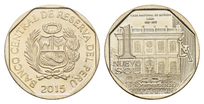 Перу 1 новый соль 2015 Богатство и гордость Перу - 450 лет национальному монетному двору KM 390 медь цинк никель UNC 3334-627