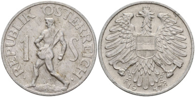 Австрия 1 шиллинг 1947 KM 2871 алюминий 4150-925