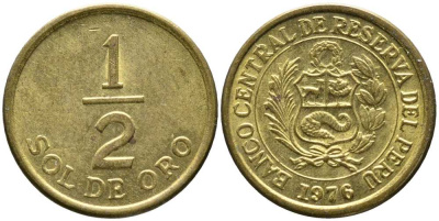 ПЕРУ 1/2 СОЛЯ 1976 KM 265 латунь 105-957