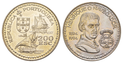 Португалия 200 эскудо 1994 600 лет со дня рождения Генриха Мореплавателя KM 670 медно-никель UNC 1101-4-44
