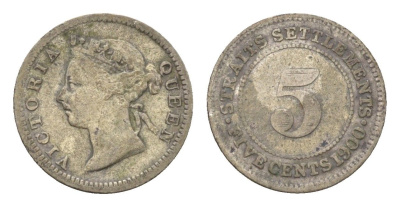 Стрейтс-Сетлментс (Стрейтс Сетлментс) 5 центов 1900 Виктория (1837-1901) KM 10 серебро 4659-1241