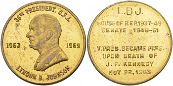 США МЕДАЛЬ ND 36-ОЙ ПРЕЗИДЕНТ ЛИНДОН ДЖОНСОН 28 мм латунь 73-445