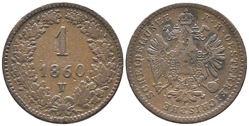 АВСТРИЯ 1 КРЕЙЦЕР 1860 V KM 2186 медь 100-936