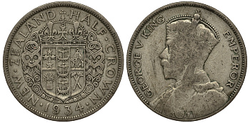 Новая Зеландия 1/2 кроны 1934 Георг V (1910-1936) KM 5 серебро 272-713