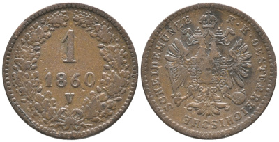 АВСТРИЯ 1 КРЕЙЦЕР 1860 V KM 2186 медь 100-936