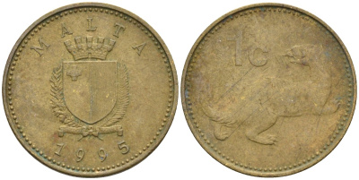 Мальта 1 цент 1995 ласка, горностай KM 93 никель латунь 4585-1222