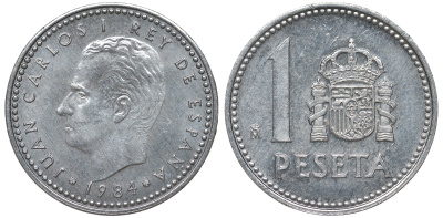 Испания 1 песета 1984 Хуан Карлос I (1975-2014) KM 821 алюминий 62-1112