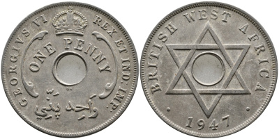 Британская Западная Африка 1 пенни 1947 Георг VI (1937-1952) KM 19 медно-никель 1523-234
