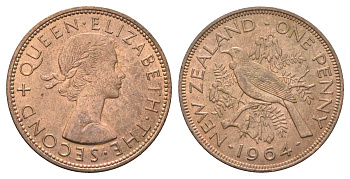 Новая Зеландия 1 пенни 1964 Елизавета II (1952-2022), новозеландский туи KM 24.2 бронза aUNC 4587-745