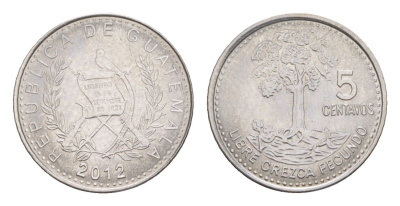 Гватемала 5 сентаво 2012 KM 276.6a сталь плакированная никелем UNC 4644-263