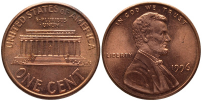 США 1 ЦЕНТ 1996 ЛИНКОЛЬН KM 201b цинк плакированный медью 66-1061