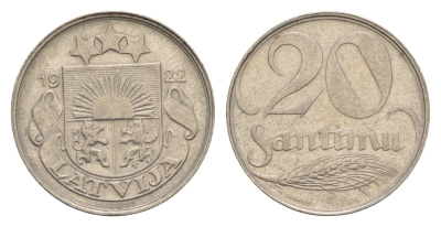 Латвия 20 сантимов 1922 год-тип KM 5 никель 4658-1252