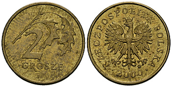 Польша 2 гроша 2000 MW KM 277, Parchimowicz 702g латунь 4136-766
