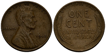 США 1 цент 1942 Линкольн KM 132 бронза 4164-827