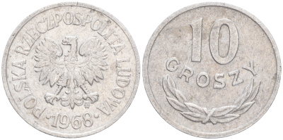 ПОЛЬША 10 ГРОШЕЙ 1968 MW KM АА47 алюминий 4516-1268