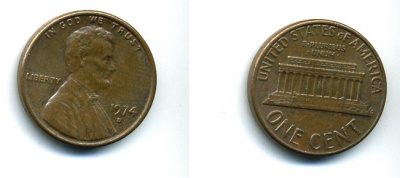 США 1 ЦЕНТ 1974 D, ЛИНКОЛЬН KM 201 медь цинк 46-555